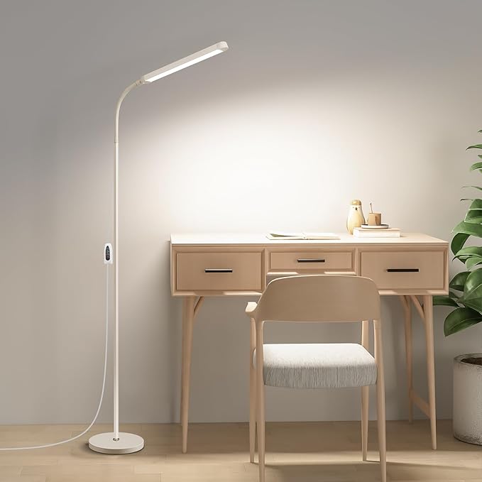 White LED Reading Floor Lamp, Bright 12W Dimmable Standing Light, Adjustable by dujunlinghang