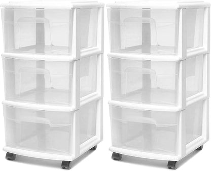 HOMZ 2-Pack Drawer Tower, 3-Tier Clear Plastic Storage Organizer Cart, and by Homz