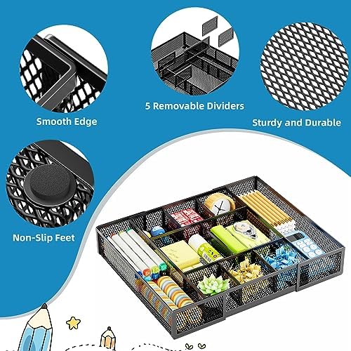 marbrasse expandable desk drawer organizer, mesh drawer organizer, package contents