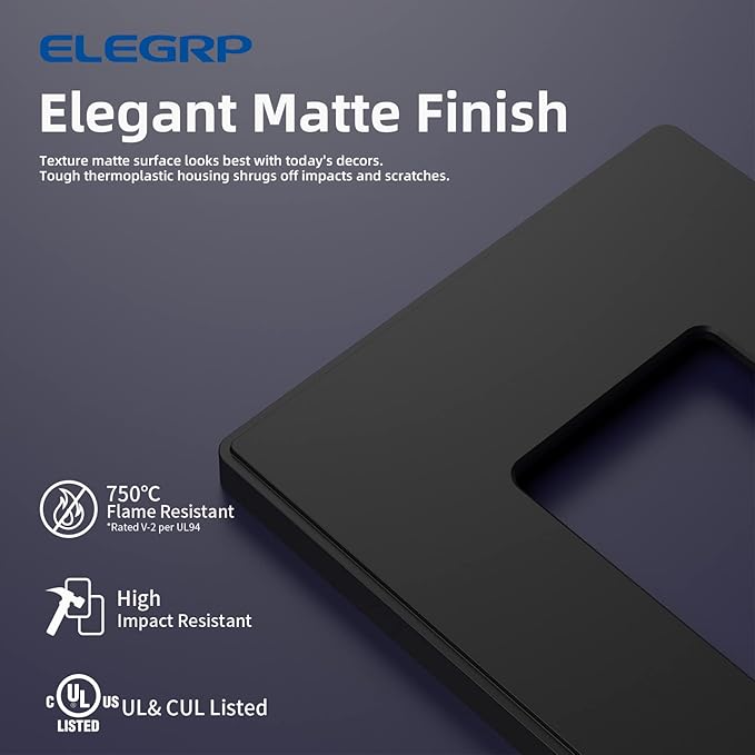 ELEGRP 1 Gang Screwless Decorative Wall Plates, Mid-Size Unbreakable - Image 2