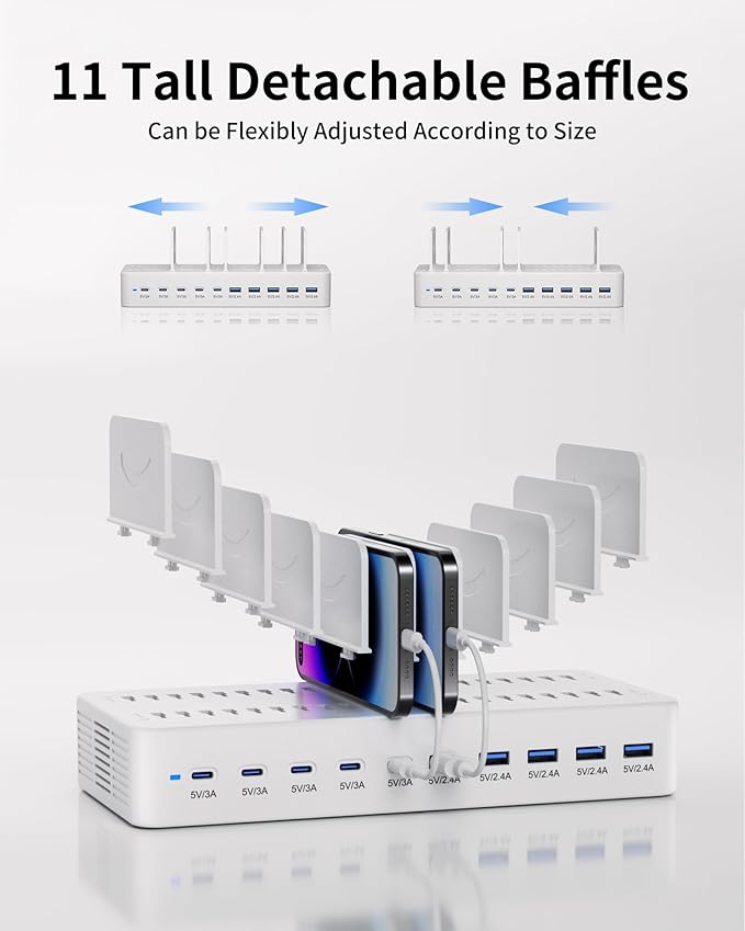 100W Charging Station for Multiple Devices, 10-Port USB Fast Charging Station - Image 5