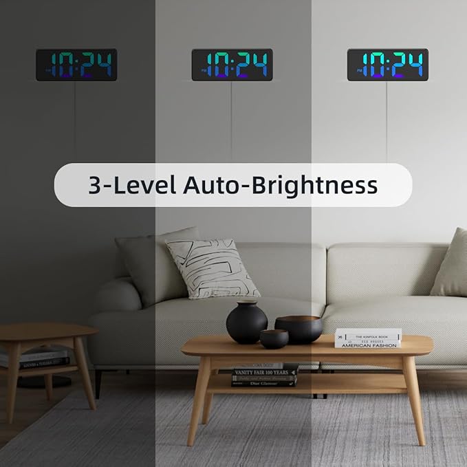LED Digital Wall Clock with Dynamic RGB Display, Big Digits, Auto-Brightness - Image 5
