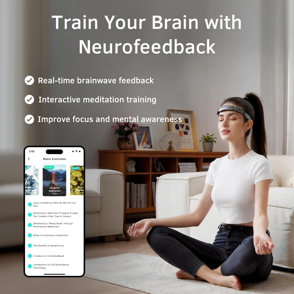 eeg neurofeedback headband for meditation & brainwave monitoring, close-up detail