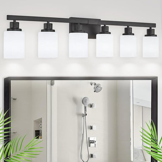 DIKAIDA 6-Light Black Vanity Lights, Matte Bathroom Lighting Fixtures by DIKAIDALights