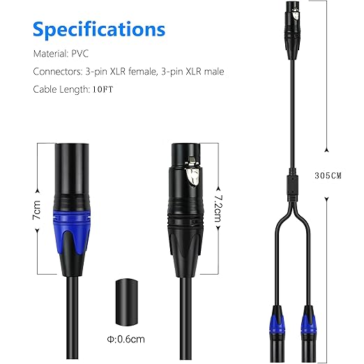 LanSenSu XLR Female to 2 XLR Male Patch Y Cable - 10ft Balanced Microphone - Image 2