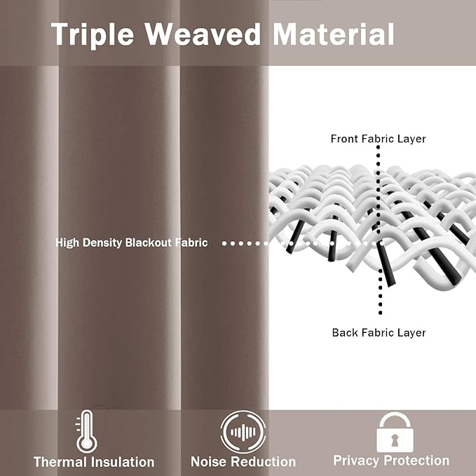 JIUZHEN Tan Blackout Curtains - Image 4
