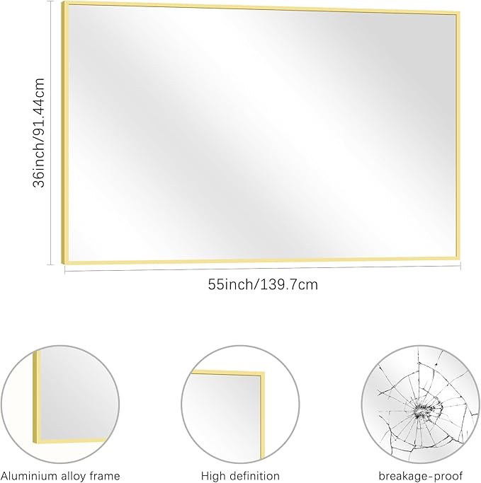 36x55inch Bathroom Mirror, Large Rectangular Wall Mirror - Image 4