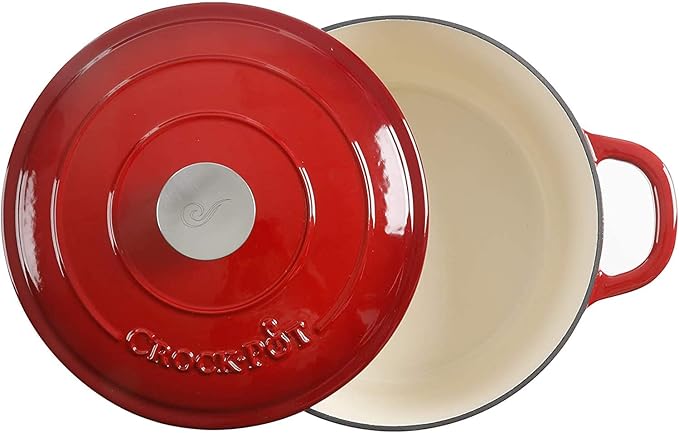 Crock Pot Artisan 5-Quart Round Enameled Cast Iron Dutch Oven – Red, Durable - Image 3