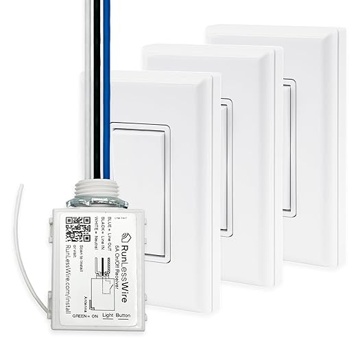 RunLessWire 4-Way Battery-Free DIY Wireless Light Switch Kit 150ft RF Range by RunLessWire
