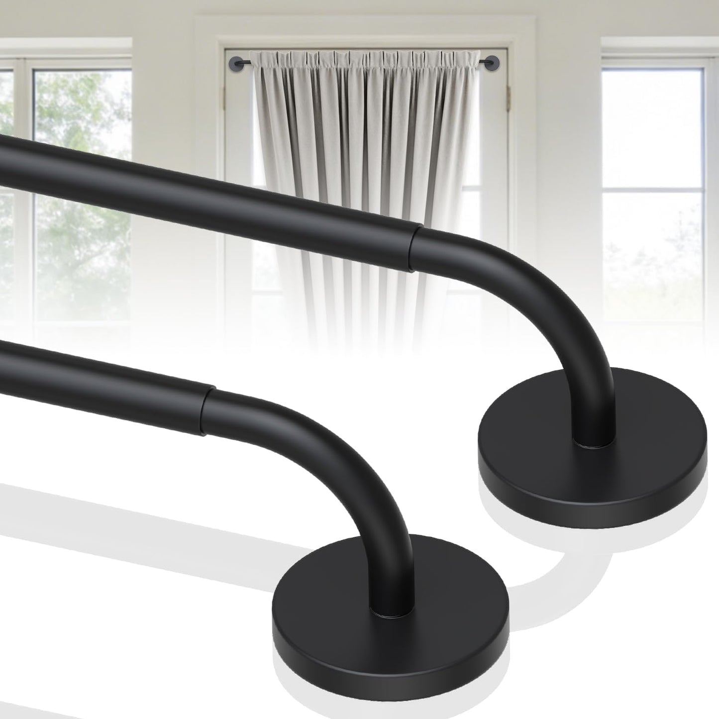 2 Pack Magnetic Curtain Rod for Door, 18-30 Inch Magnetic Curtain Rod for Metal Doors, 1/2" Diameter, Multi-use Magnetic Door Curtain Rods, Strong Magnetism Easy Install No Tools, Black