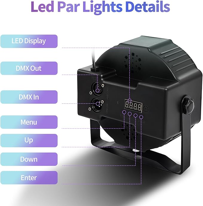 SmarketBuy Stage Lights with Sound Activated & DMX Control, 8 Pack 18x3 W LED - Image 3