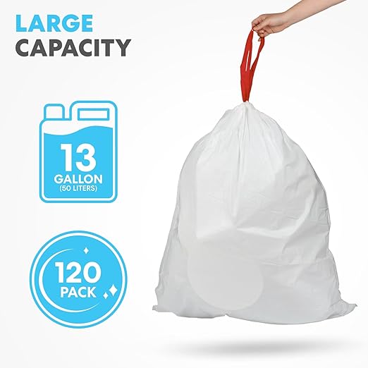 SIMPLI-MAGIC 13 Gallon Drawstring Trash Bags, 120 Pack – Tall Kitchen Garbage - Image 2