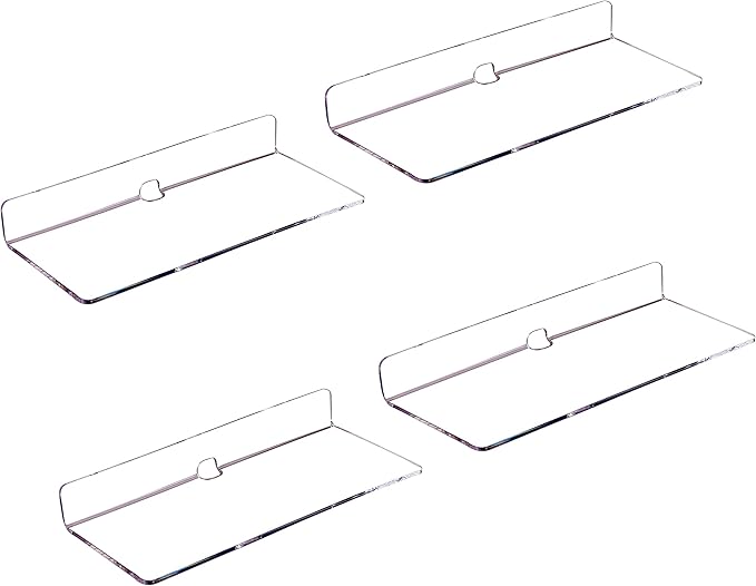 IEEK 4 PCS Clear Small Acrylic Floating Wall Shelves, 9 Inch Adhesive Display by IEEK