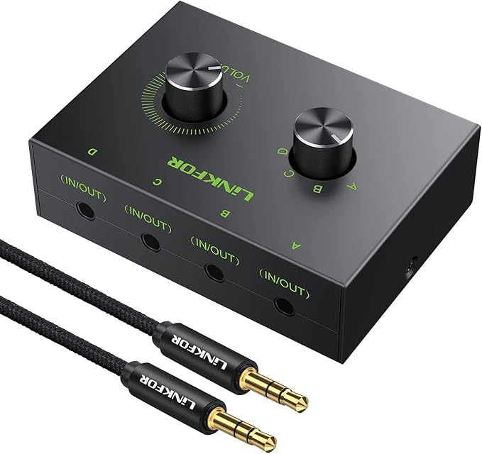 LiNKFOR 4 Port 3.5mm Stereo Audio Switch, 4 Way Stereo Audio Selector, 4 Input by LiNKFOR