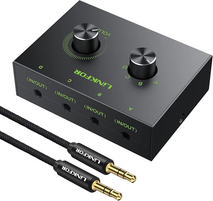 LiNKFOR 4 Port 3.5mm Stereo Audio Switch, 4 Way Stereo Audio Selector, 4 Input by LiNKFOR
