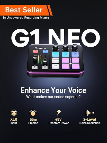 MAONO Gaming Streaming Equipment Bundle: Audio Interface Mixer XLR Dynamic Mic - Image 2