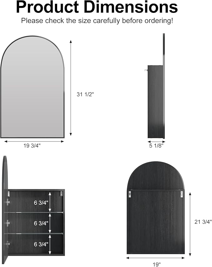 Arched Medicine Cabinet Mirror for Bathroom, Brushed Black Arch Mirror Cabinet - Image 2