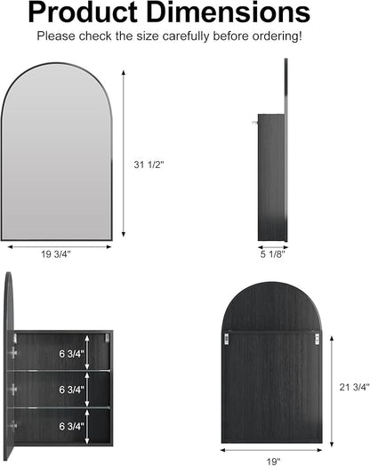 Arched Medicine Cabinet Mirror for Bathroom, Brushed Black Arch Mirror Cabinet - Image 2