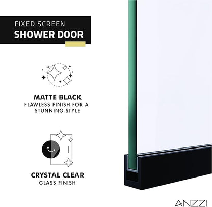 ANZZI 74 X 34 Inch Frameless Fixed Glass Shower Screen Shower Door in Matte - Image 4