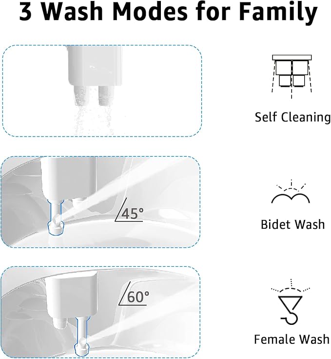 Bidet Toilet Attachment, Toilet Bidet Cold Water No-Electric, 3 Wash Modes - Image 2