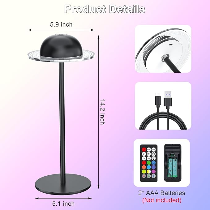 Cordless Table Lamp, Portable LED Desk Lamps, 2400mAh Rechargeable & Dimmable - Image 7