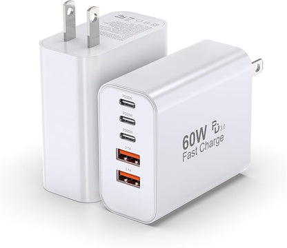 TZBAY 2-Pack 60W USB C Charger Block, 5-Port Fast Wall Charger Station by TZBAY
