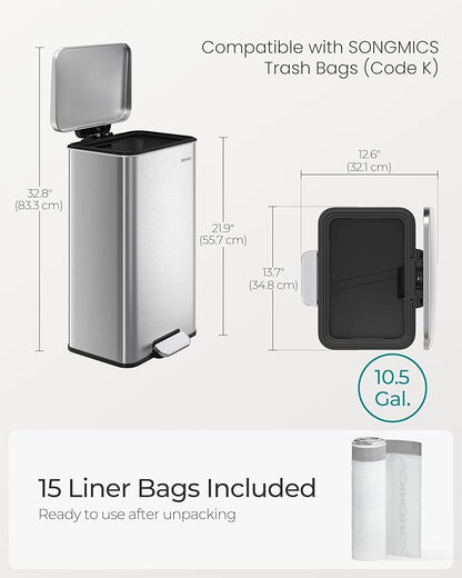 SONGMICS Kitchen Trash Can, 10.5 Gallon Garbage Can, Large Step Trash Bin - Image 8