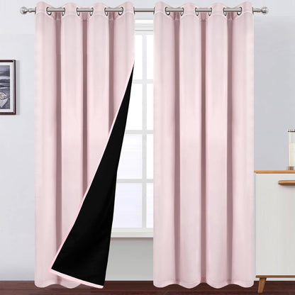 100% Blackout Curtains 52 x 84 Inches Long Thermal Insulated Baby Pink Curtains with Black Liner Set of 2 Panels for Nursery Room