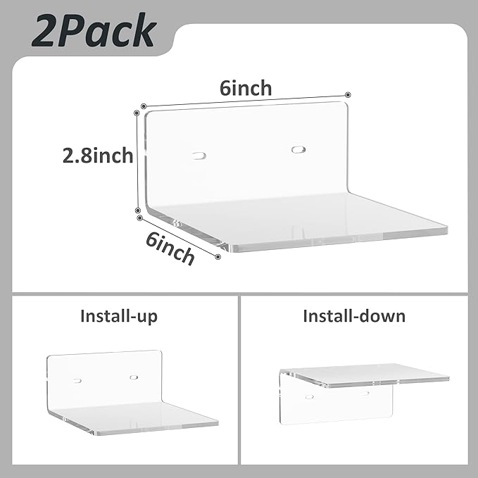 6 Inches Acrylic Small Wall Shelves 2 Pack, Floating Shelf - Image 3