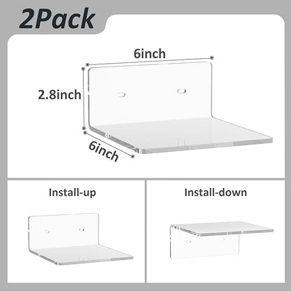 6 Inches Acrylic Small Wall Shelves 2 Pack, Floating Shelf - Image 3