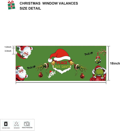 Christmas Holiday Kitchen Curtain Valances Green Xmas Window Valances with Rod Pocket - Short Curtains for Bathroom and Laundry Decoration - 52x18 inch