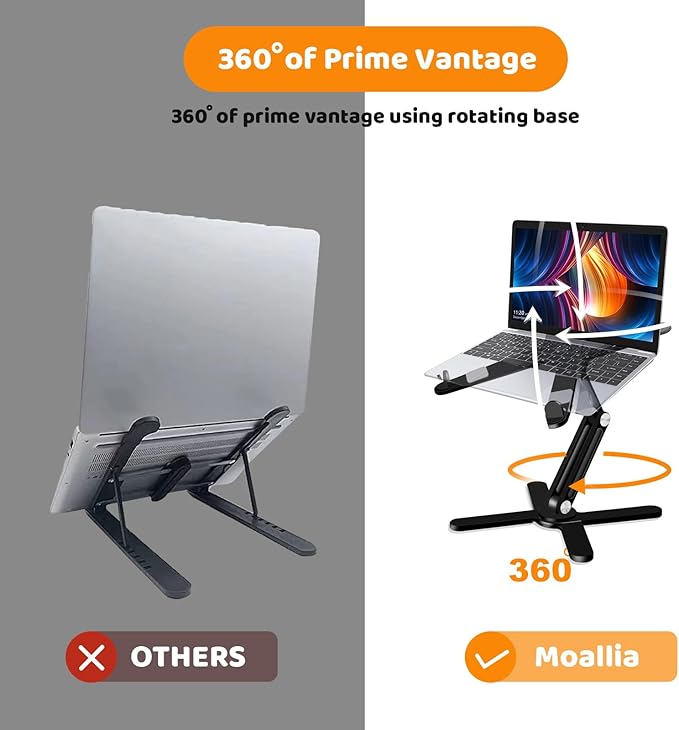 Laptop Stand with 360 Rotating Base, Computer Notebook Laptop Riser Metal Holder - Image 4