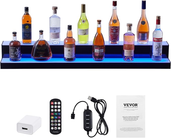 VEVOR LED Lighted Liquor Bottle Display, 2 Tiers 48 Inch Commercial Illuminated - Image 9