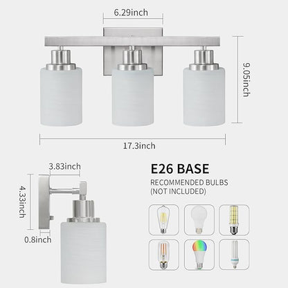 DIKAIDA 3-Light Bathroom Light Fixtures, Nickel Vanity Light, Modern Bathroom - Image 3