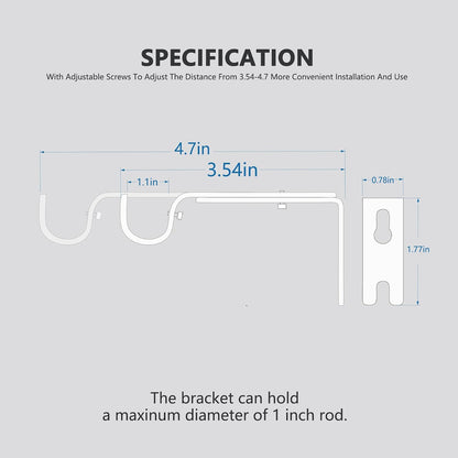 Curtain Rod Brackets Adjustable, 2 Pack Premium Rod Brackets for Wall, Curtain Rod Holder, Drapery Rod Holders Hardware Window Curtain Rod Support Hanger for 1 Inch Rod, White
