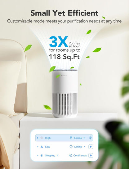 goveelife smart mini air purifier for bedroom, with, side view