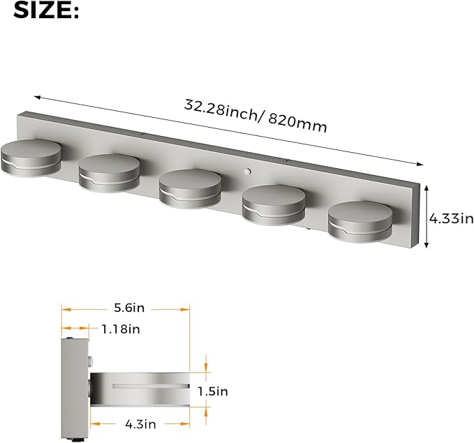 32In Motion Sensor Vanity Light Brushed Nickel, 3CCT 5-Light Modern LED - Image 8