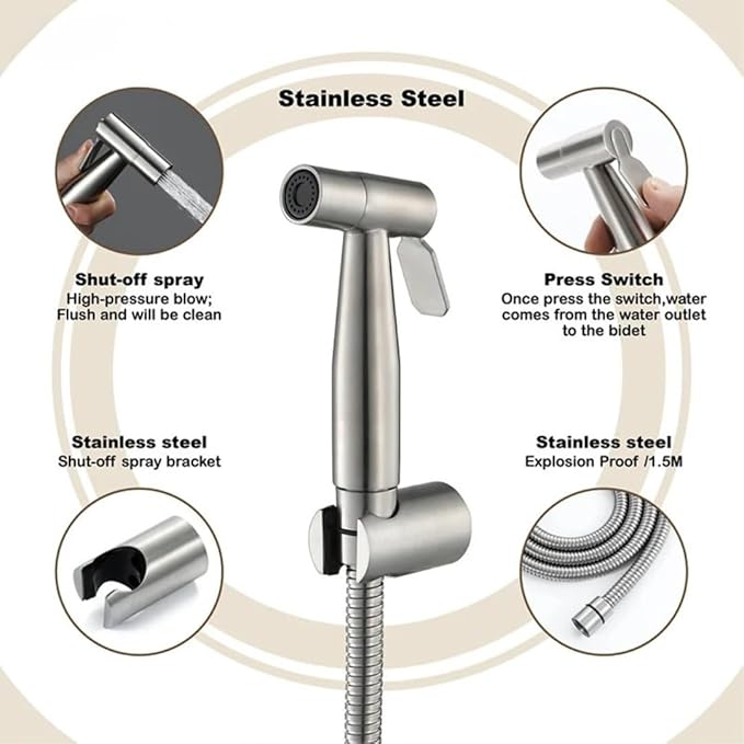 Modern Stainless Steel Handheld Bidet Sprayer Set - Image 3