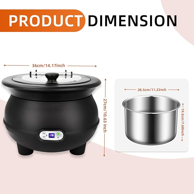 YUANHAO 8 Qt. Black Soup Kettle Warmer - 120V - Image 2