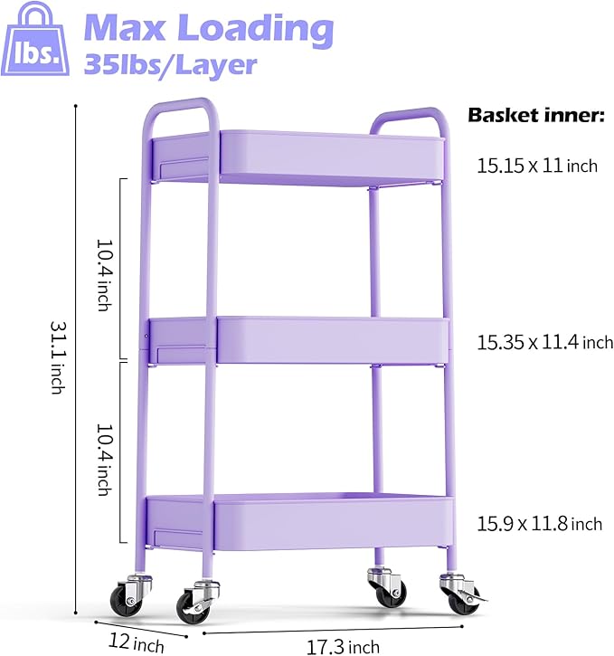 TOOLF 3-Tier Metal Rolling Cart - Image 2