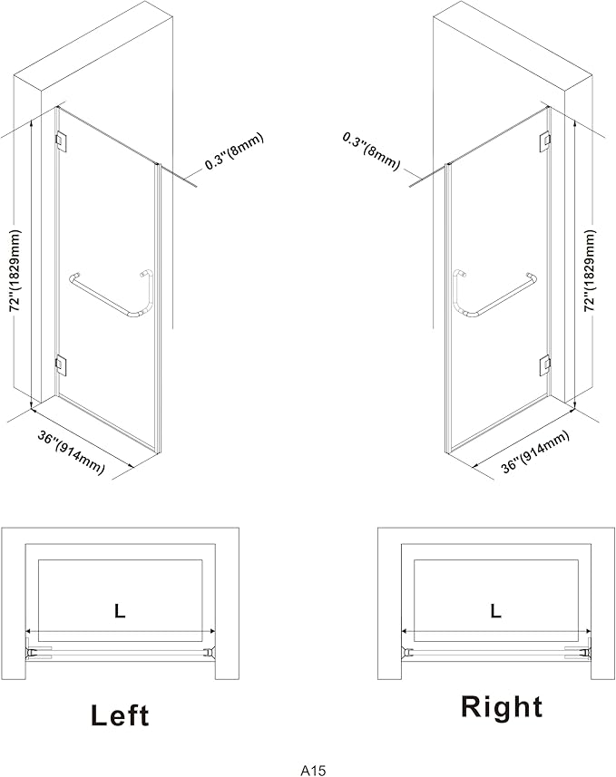 Bathroom Frameless Shower Door 36" W*72" H, 5/16" Clear Tempered Glass Hinged - Image 6