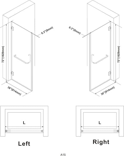 Bathroom Frameless Shower Door 36" W*72" H, 5/16" Clear Tempered Glass Hinged - Image 6