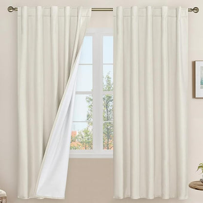 LAMIT Natural 100% Blackout Linen Curtains, 72 Inches Linen Textured Thermal by LAMIT
