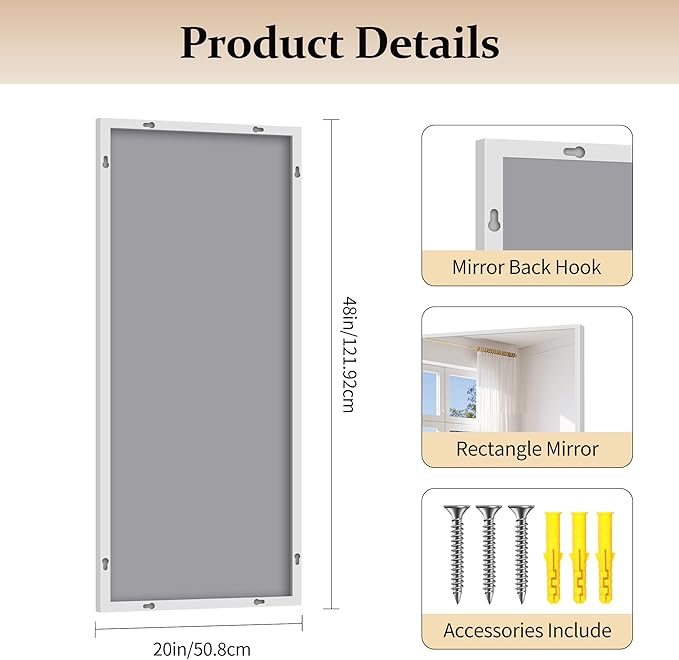 Silver Bathroom Mirror for Wall, 20x48 Inch Rectangle Mirror - Image 5