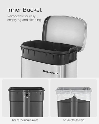 SONGMICS Trash Can with Lid, 8 Gallon Garbage Can, Stainless Steel Small Waste - Image 6