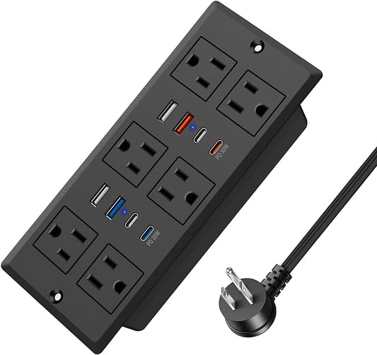 30W Recessed Power Strip USB C, Desk Flush Mount Outlet Plug in 6 AC & 8 USB by HEZI