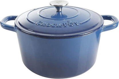 Crock-Pot Artisan 5-Quart Round Enameled Cast Iron Dutch Oven – Blue, Durable by Crock-PotBrand