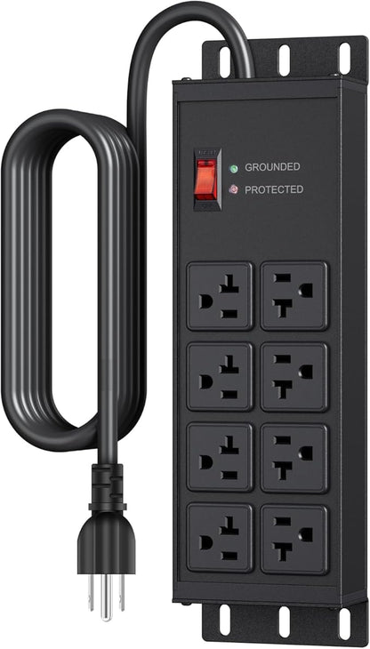 JUNNUJ Heavy Duty 20 Amp Surge Protector 4800J, Garage Metal 8 Outlets 12 Gauge by JUNNUJHome