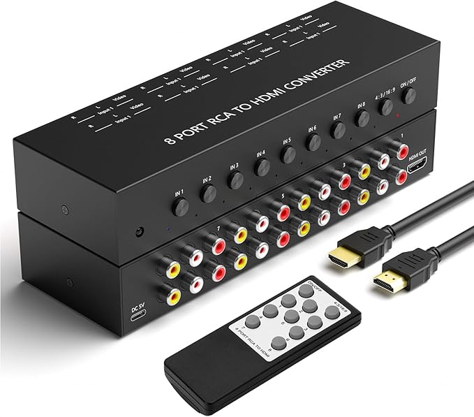 8 Port RCA to HDMI Converter 1080P/720P RCA Composite CVBS AV Switch to HDMI by ZUZONG