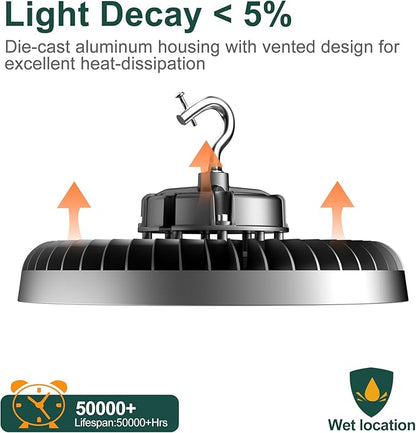 ACOHOOK 500W LED High Bay Light AC100-277V High Bay LED Light 5000K 75000LM UFO - Image 8